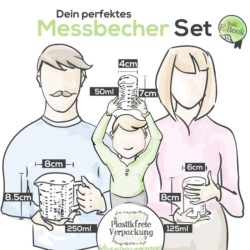 TreeBox Messbecher aus Glas mit Ausguss - 3er Set - Hitzebeständig und Mikrowellengeeignet - Verschiedene Maßeinheiten - Perfekt zum Backen, Kochen und Mischen