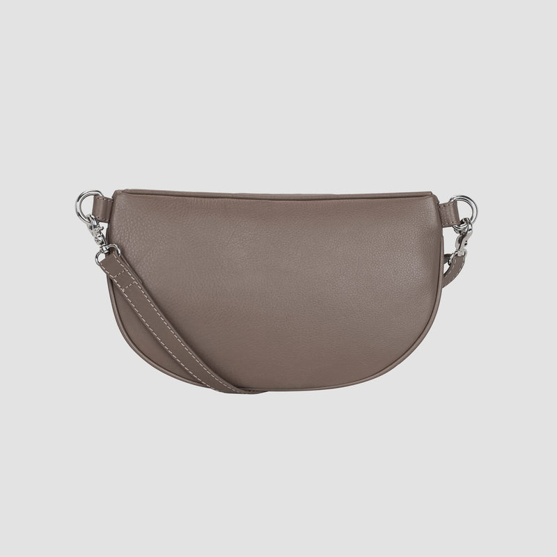 LEABAGS Cali kleine Bauchtasche aus echtem Leder | Gürteltasche mit Reißverschluss | Crossbody Bag für Damen | 23x5x13 cm | Brusttasche Taupe