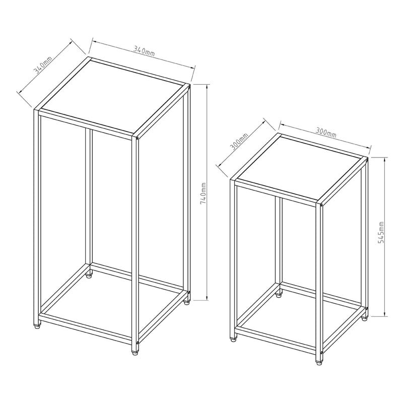 [en.casa] Satztisch Åseral 2er-Set Beistelltisch in Säulenform Nebentisch quadratischer Dekotisch Pflanztisch Metallgestell für Wohnzimmer im Industrie-Design Weiß