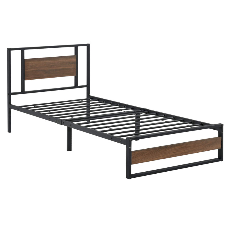 [en.casa] Metallbett 90x200 cm Stahlrahmen Schwarz Spanplatte Walnuss-Optik Bettgestell