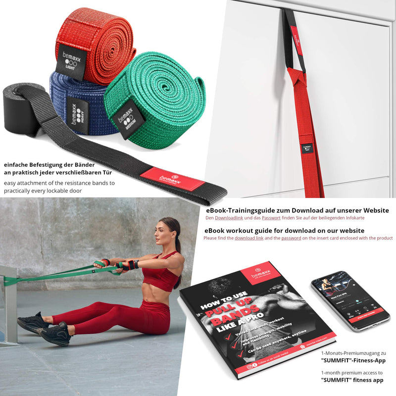 Stoff Textil Fitnessband: Pull Up Resistance Band + Training-eBook - DAS Latex Klimmzug Widerstandsband | Klimmzughilfe Klimmzugband Gymnastikband Loop Sport Stretching Fitness Trainingsband Sportband