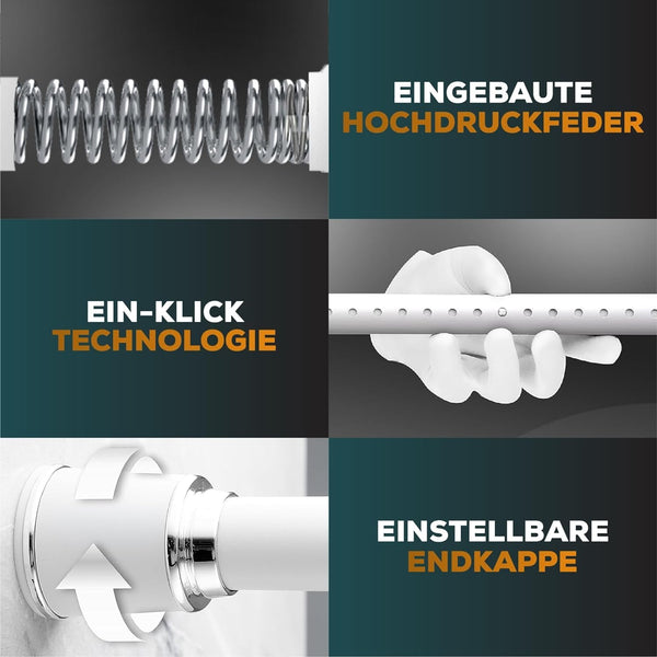 MEISENBERG Teleskopstange 270-320 cm Ø32mm, Weiß – Gardinenstange Ohne Bohren, Klemmstange Ausziehbar, Vorhangstange Zum Klemmen – Ideal für Vorhang & Gardinen