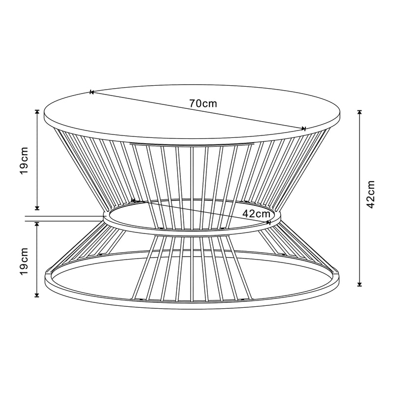 [en.casa] Couchtisch Fossbergom Wohnzimmertisch mit unterer Ablage Sofatisch rund Metalltisch Kaffeetisch 42 x 70 cm Schwarz/Eiche-Optik