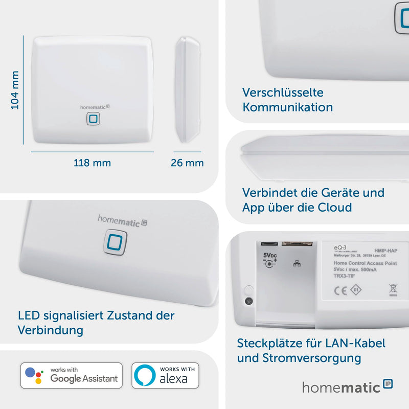 Homematic IP Access Point, Smart Home Gateway mit kostenloser App und Sprachsteuerung über Amazon Alexa, 140887A0