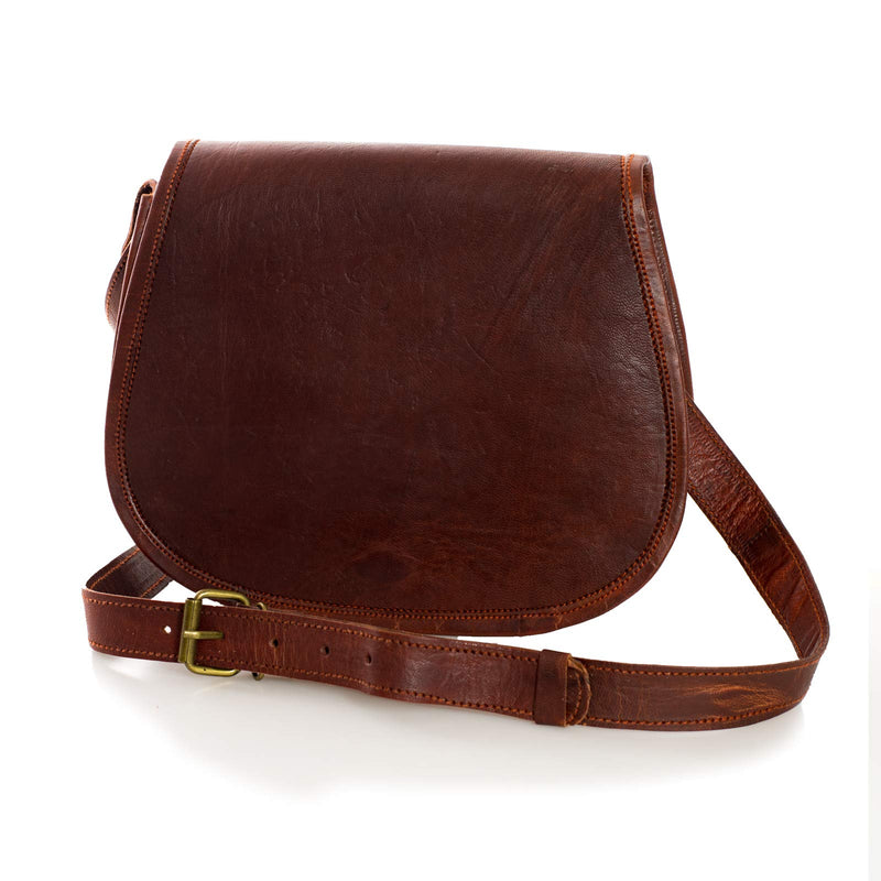 LEABAGS Leder Handtasche Damen I Premium Echtleder Umhängetasche I Damen Schultertasche I Damentasche I Tragetasche für Arbeit Uni Schule Freizeit I 23 x 21 x 11 cm I Vintage Cognac