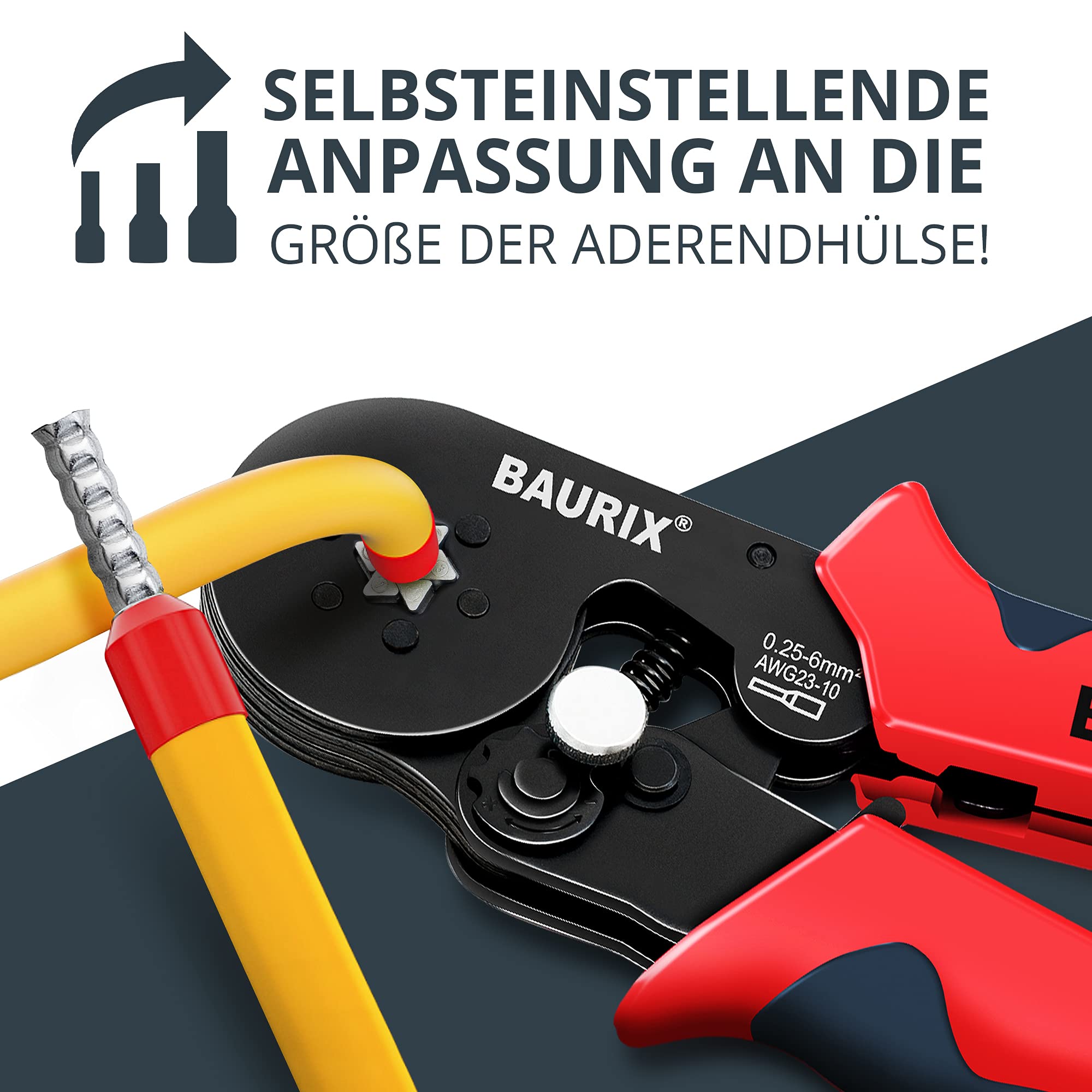 BAURIX® Sechskant Crimpzange mit 2000 Aderendhülsen Set I [0,25-6mm²] Aderendhülsenzange selbsteinstellend I Krimpzange, Crimpzangen, Crimp Zange