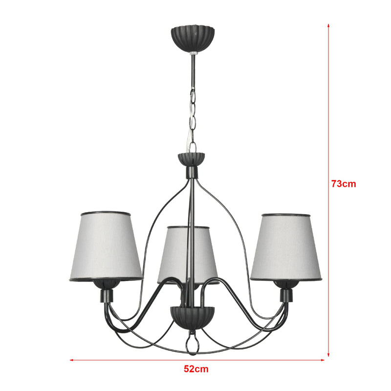 lux.pro Kronleuchter Hatfield Wohnzimmerlampe Pendelleuchte 3 x E27 Metall Hängelampe mit Lampenschirm Stoff Grau Hängeleuchte 3-flammig Esszimmer Lüster