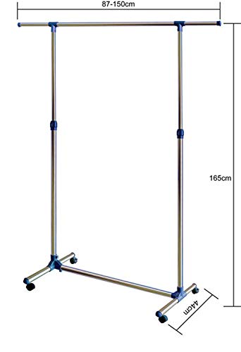 Kronenburg Kleiderständer auf Rollen, stufenlos höhenverstellbar 97 cm bis 165 cm – Garderobenständer stabil, freistehend – ausziehbare Kleiderstange