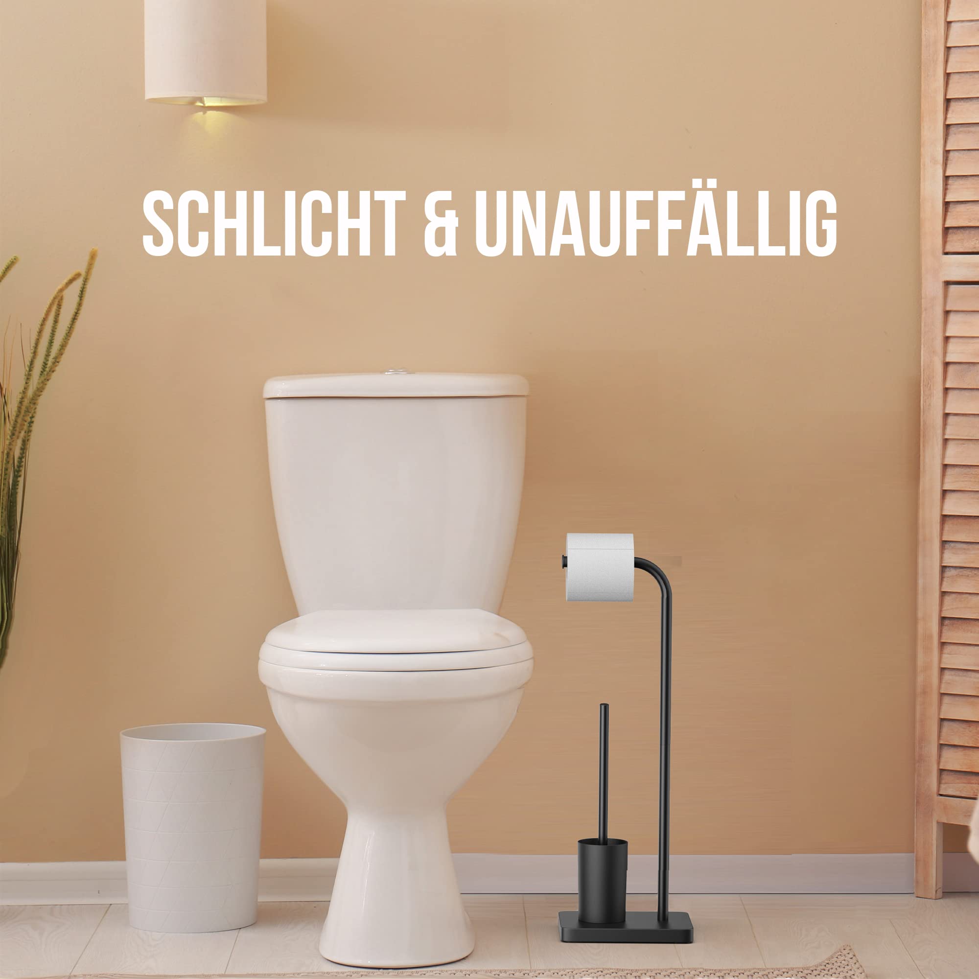 Abrush Stand WC Garnitur | Toilettenbürste- und Toilettenpapierhalter mit Silikon WC Bürste | WC Garnitur Set für jedes Badezimmer in schwarz