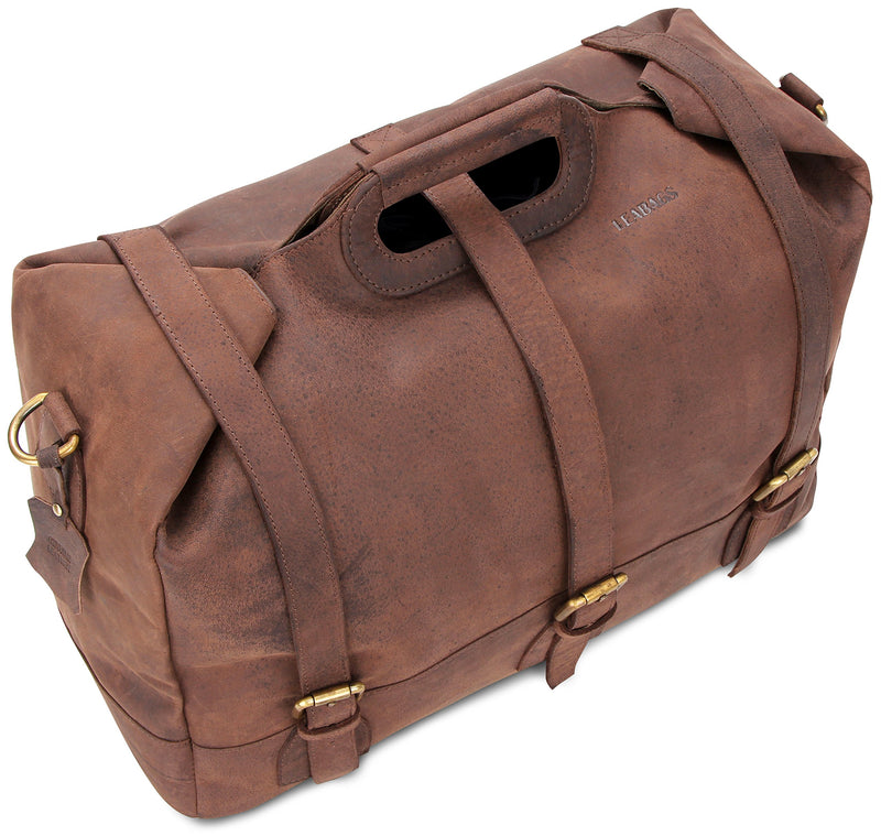 LEABAGS - BAKERSFIELD  - Leder Handtasche Damen I Premium Echtleder Umhängetasche I Damen Schultertasche I Damentasche I Tragetasche für Arbeit Uni Schule Freizeit I 33x43x18 cm I Nature Dunkelbraun