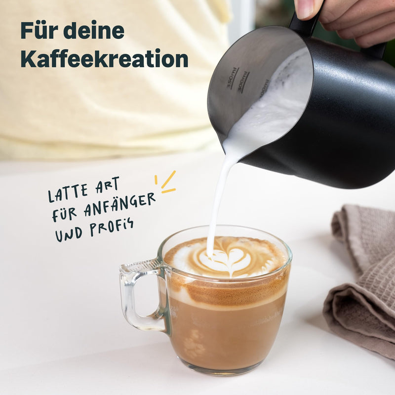 SILBERTHAL Milchkännchen Edelstahl 350ml schwarz - Professionelles Barista Zubehör mit Latte Art Ausguss