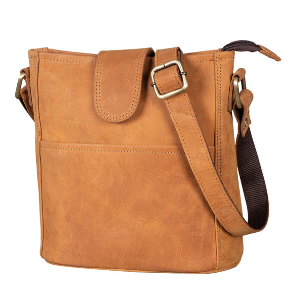 LEABAGS Leder Handtasche Damen I Premium Echtleder Umhängetasche I Damen Schultertasche I Damentasche I Tragetasche für Arbeit Uni Schule Freizeit I Größe L (31 x 23 x 6 cm) I Nature Hellbraun