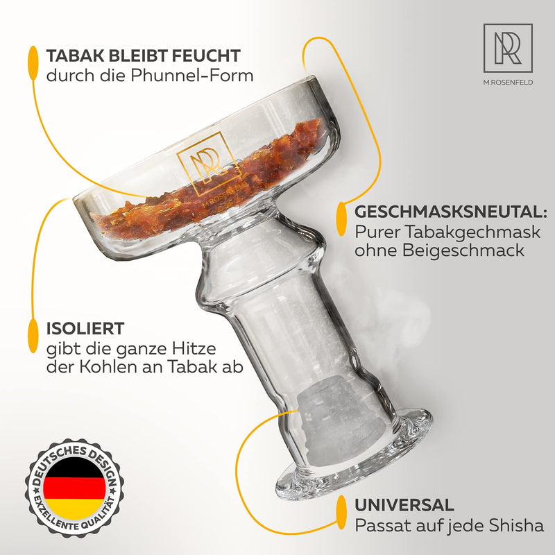 M. ROSENFELD Universal Glaskopf Shisha - Shishakopf passt für Jede Shisha, gehärteter hochwertiger Borosilikatglas Phunnel Kopf, Shisha Glas Kopf mit 100% Reiner Geschmack und Lange Rauchdauer