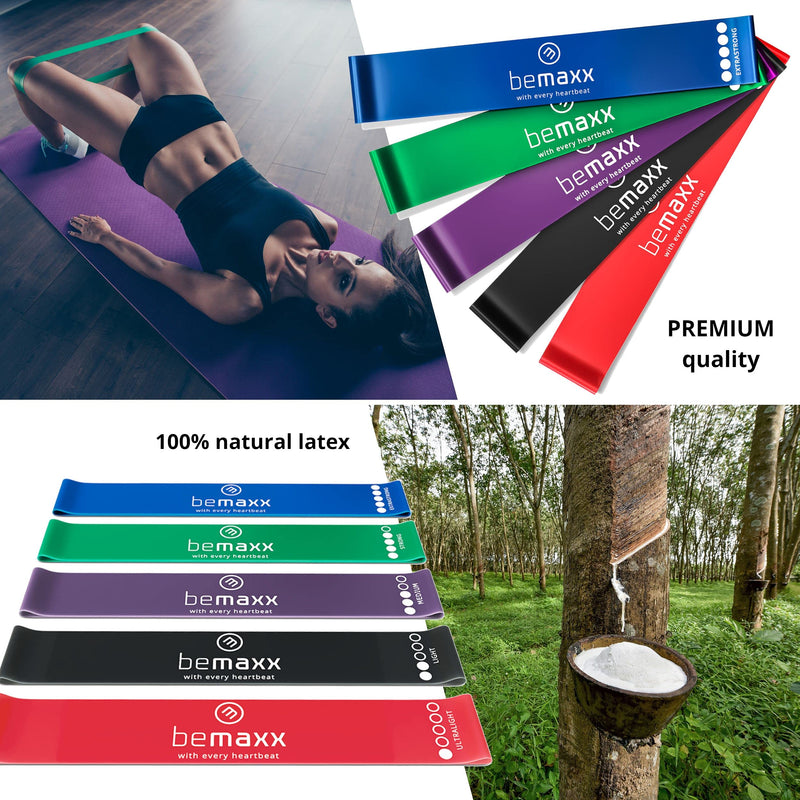 Fitnessband Set - 5X Loop Gummiband Resistance Widerstandsbänder + Trainings-eBook | Gymnastikband, Fitness Sport Workout Krafttraining Band elastisch | Booty Trainingsband Sportband Miniband Yoga