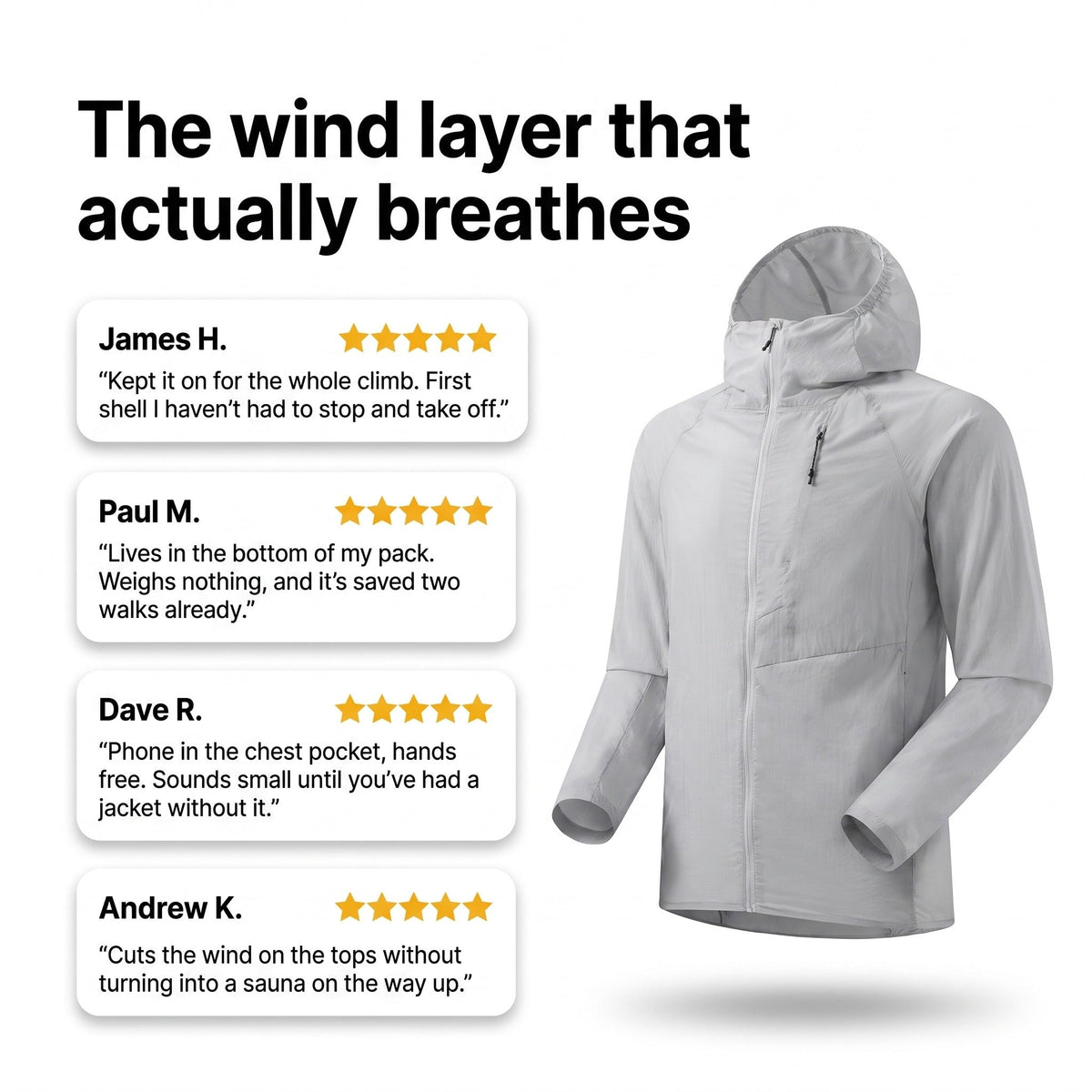 Herren Windbreaker leicht – packbare Jacke mit Kapuze, UPF 50+