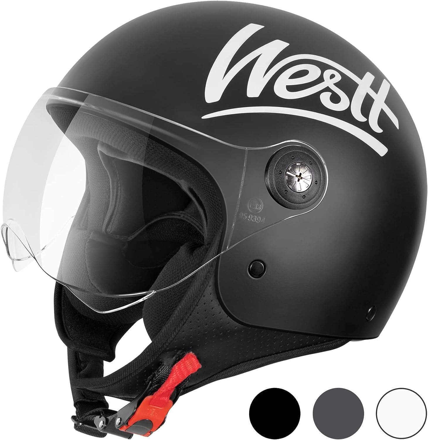 Westt Classic Jethelm mit Visier Motorradhelm Herren Damen Roller Chopper Helm Mopedhelm Retro Mofa Helm Motorrad Pilotenhelm Halbschalenhelm mit ECE DOT Zulassung, matt schwarz, XL (59-60 cm)