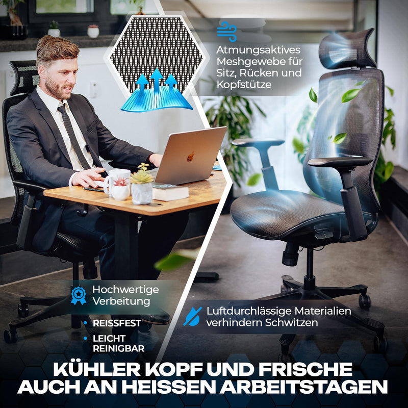 VALKENSTOL M5 Ergonomischer Bürostuhl [Höhenverstellbare Rückenlehne, Einstellbare Sitztiefe, Mesh-Sitz] Chefsessel Bürostuhl Ergonomisch Schreibtischstuhl Ergonomic Office Chair Ergonomic Bürostühle