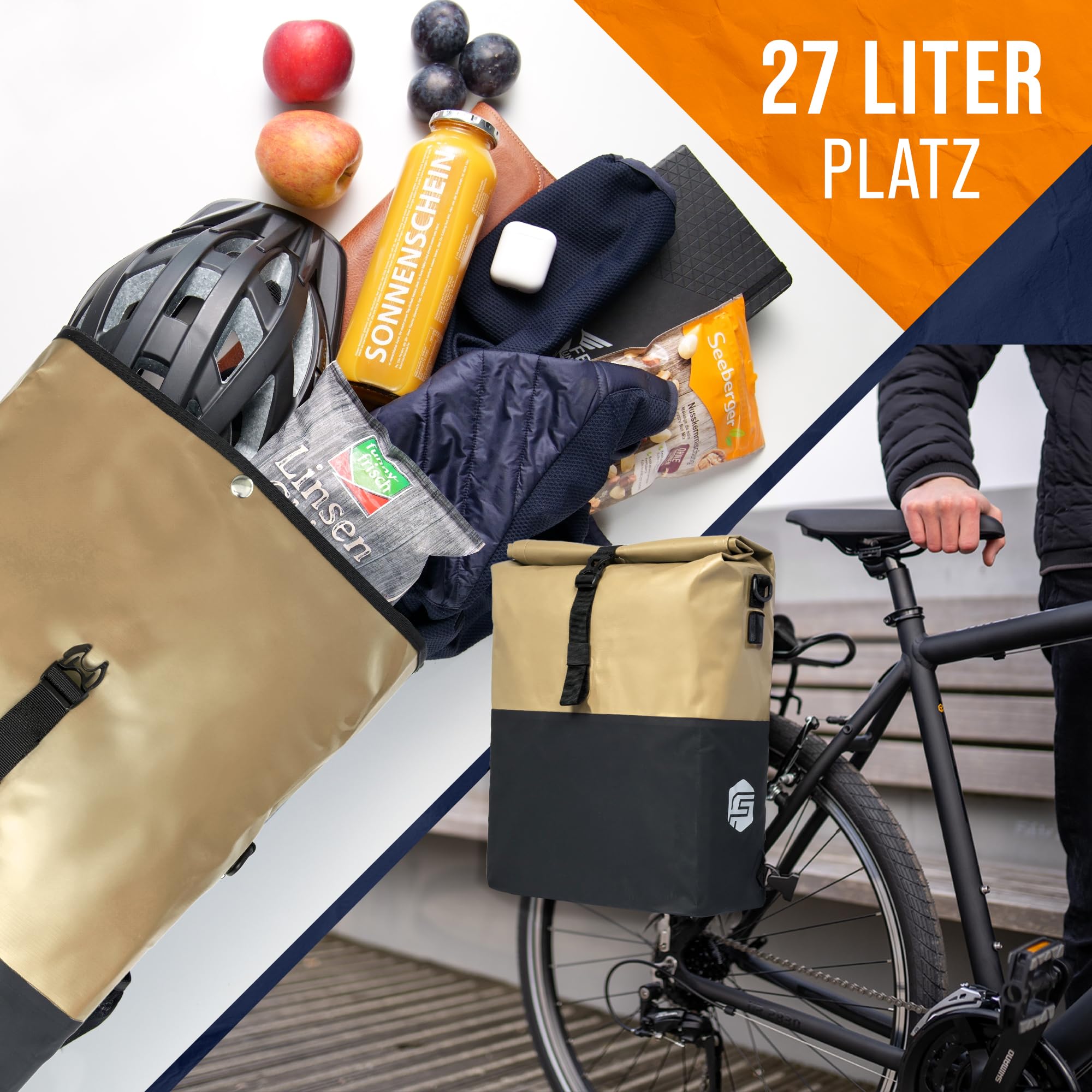 Forrider 3in1 Fahrradtasche für Gepäckträger mit Rucksack Wasserdicht 27L I Gepäckträgertasche Reflektierend I Sattel Tasche fürs Fahrrad