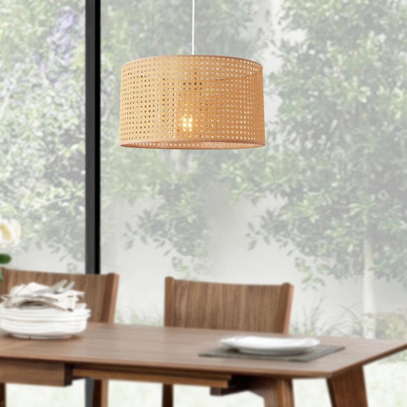 lux.pro Hängeleuchte Shrewsbury Boho Lampe 1-flammige Pendelleuchte Lampenschirm in Rattan-Optik E27 Höhenverstellbar für Wohnzimmer, Esszimmer Beige/Weiß