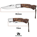 Wolfgangs VIRUM Zweihand-Klappmesser - Ein echter Gentlemen Folder mit hochwertigem Wurzelholz Griff - Taschenmesser Holzgriff - Edles Survival Outdoor Messer - Zweihandmesser inkl. Echt-Leder Tasche