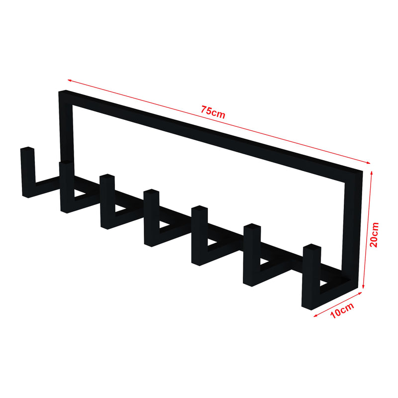 [en.casa] Wandgarderobe Lyngen mit 7 Kleiderhaken Garderobenleiste Wandhaken Schwarz Jackenhalter Stahl Flurgarderobe für Wandmontage 75 x 10 x 20 cm