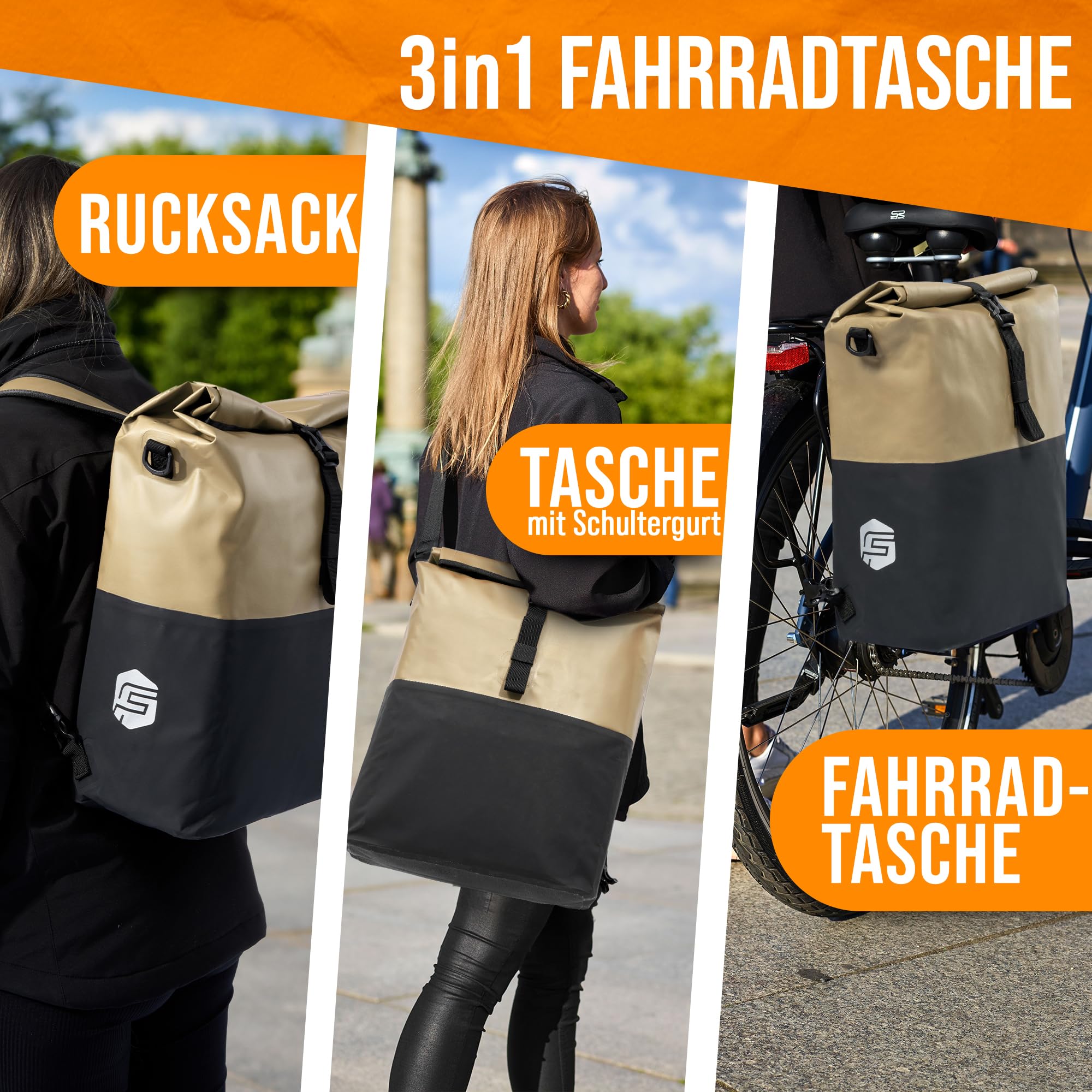 Forrider 3in1 Fahrradtasche für Gepäckträger mit Rucksack Wasserdicht 27L I Gepäckträgertasche Reflektierend I Sattel Tasche fürs Fahrrad