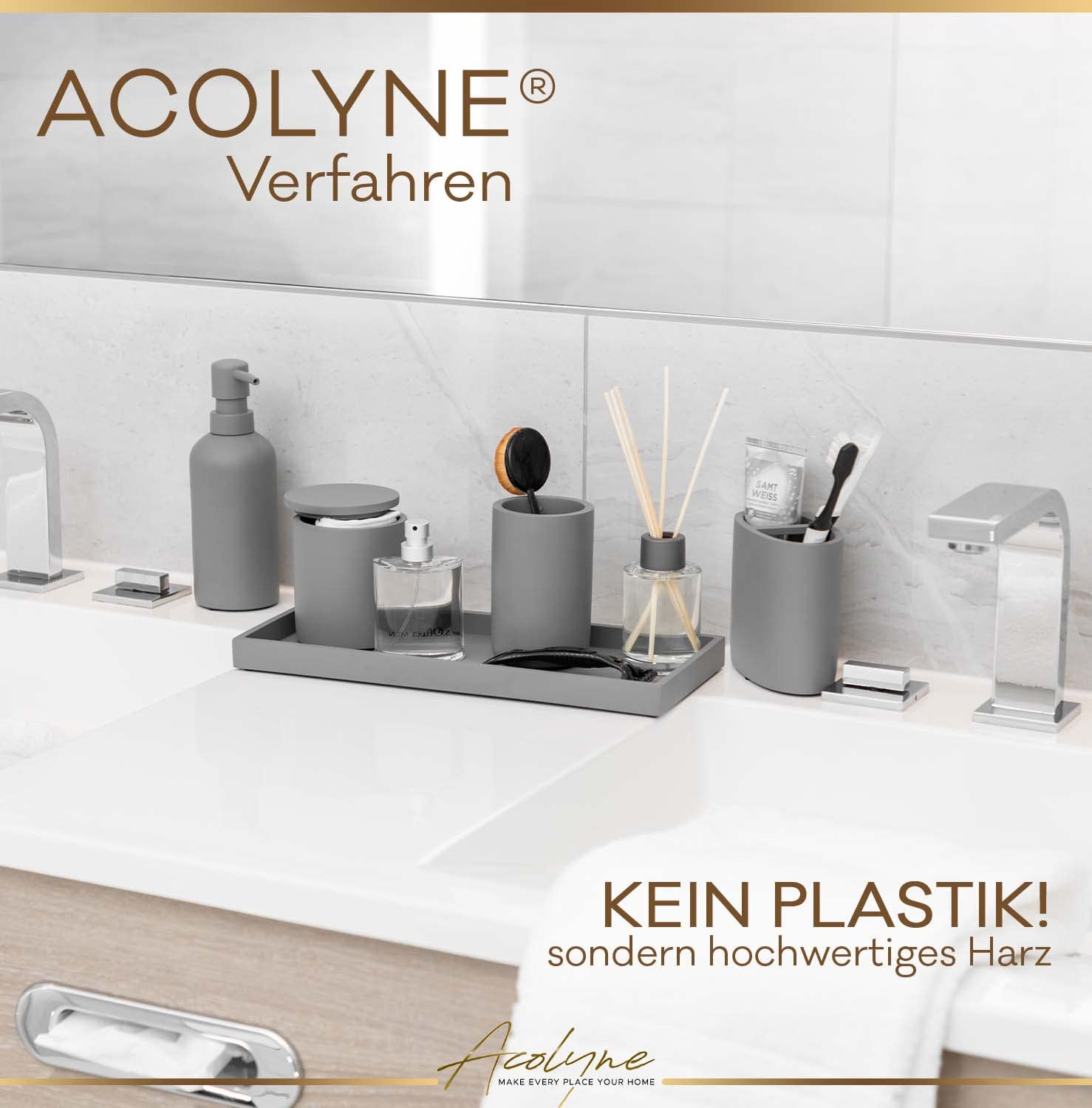 𝐀𝐜𝐨𝐥𝐲𝐧𝐞® Premium 5-teiliges Badezimmer Set aus [Hochwertigem Harz] als Bad Accessoires | Seifenspender Set oder Badezimmer Organizer | Zahnputzbecher | Bad Zubehör