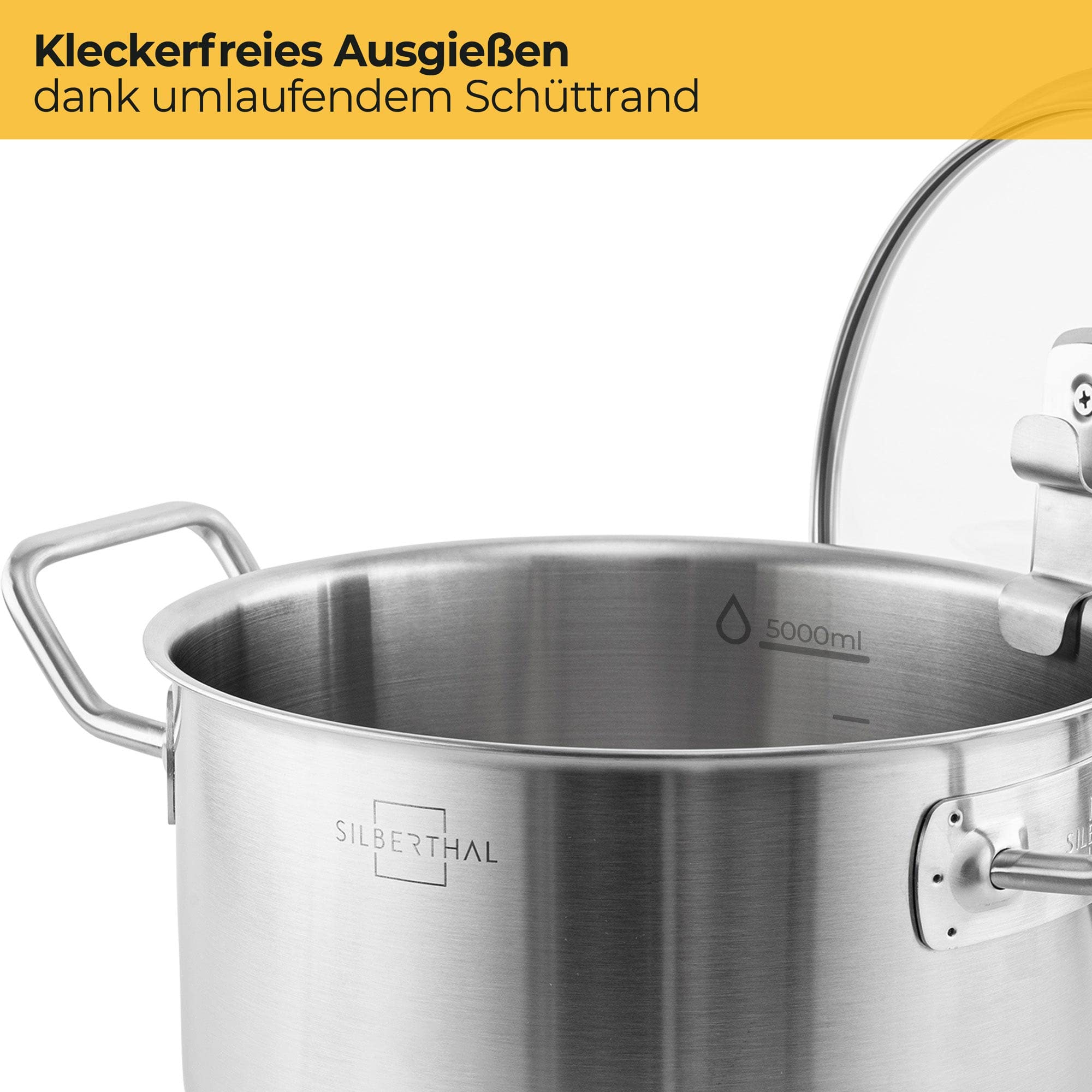 SILBERTHAL Kochtopf Induktion 24 cm - Edelstahl - 5,8L - Topf mit Deckel zum Einhängen - Für alle Herdarten - Ofenfest