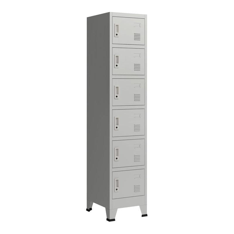 [en.casa] Metallschrank Joroinen mit 6 Türen abschließbarer Stahlschrank Schließfachschrank Spind Werkstatt Umkleideschrank Aufbewahrungsschrank 180 x 38 x 45 cm Grau