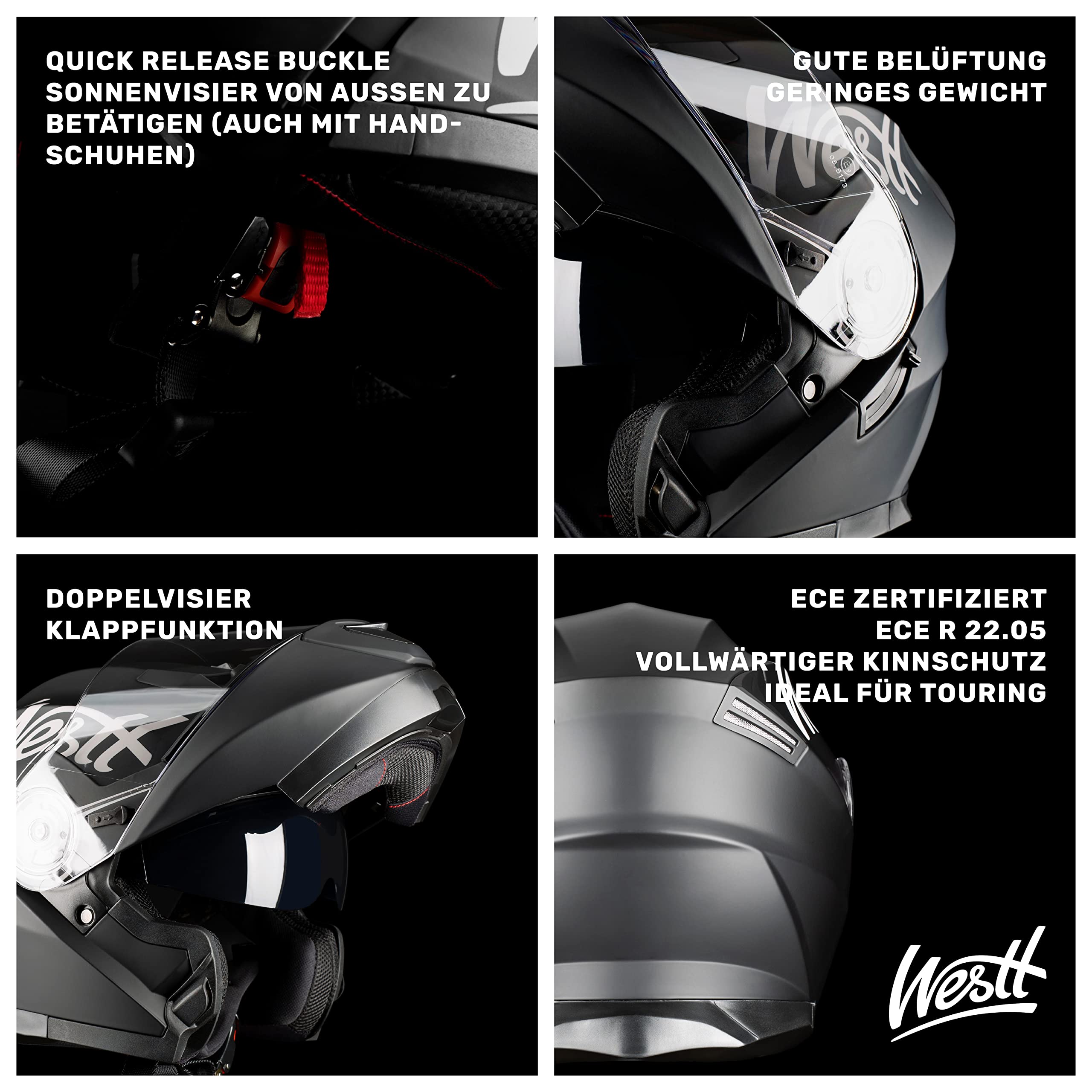 Westt Klapphelm Flip up Motorradhelm Integralhelm Herren Damen mit verstärktem Kinnschutz Chopper Moped Mofa Roller Modular Helm Motorrad mit ECE DOT Zertifizierung, weiß,