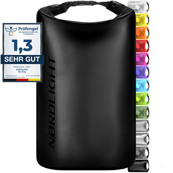 Nordlight Dry Bag 30L Wasserdichter Beutel - (Schwarz) Wasserdichter Packsack Mit Roll Top Verschluss Und Schultergurt | Schwimmen, Baden, Strand, Kanu, Stand Up Paddling, Tauchen