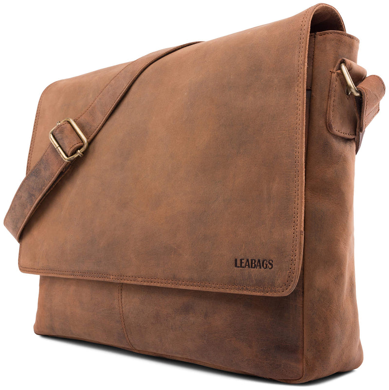 LEABAGS Leder Umhängetasche Herren & Damen I Messenger Bag mit Schultergurt I Echtleder Laptoptasche bis 15 Zoll I Schultertasche I Arbeitstasche I Tragetasche I Handtasche I Fox