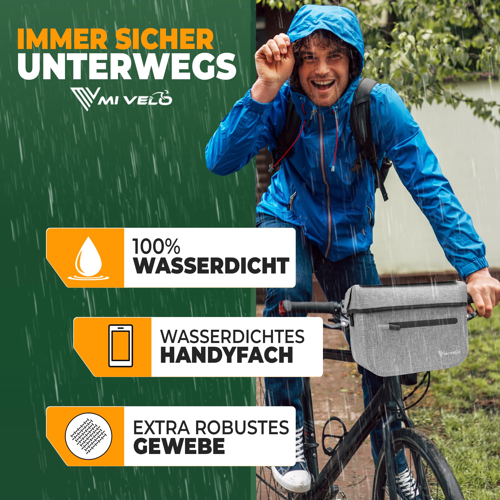 MIVELO Lenkertasche Fahrrad für KLICKfix - 100% wasserdicht - Fahrradtasche Lenker - abnehmbares Handyfach - Lenkertasche - Tasche Lenker - E-Bike tauglich (Grau)