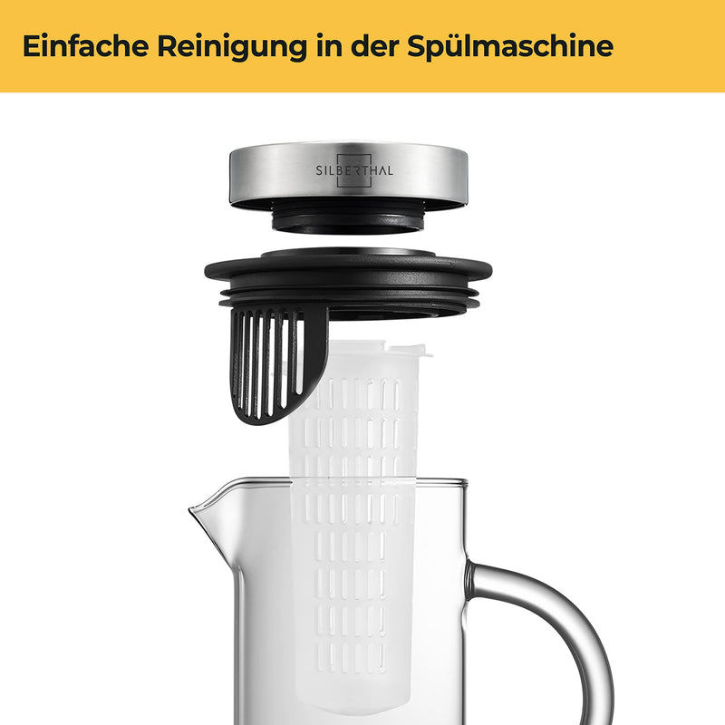 SILBERTHAL Glaskaraffe mit Frucheinsatz - 1 Liter Karaffe mit Einsatz - Spülmaschinenfest & Hitzebeständig