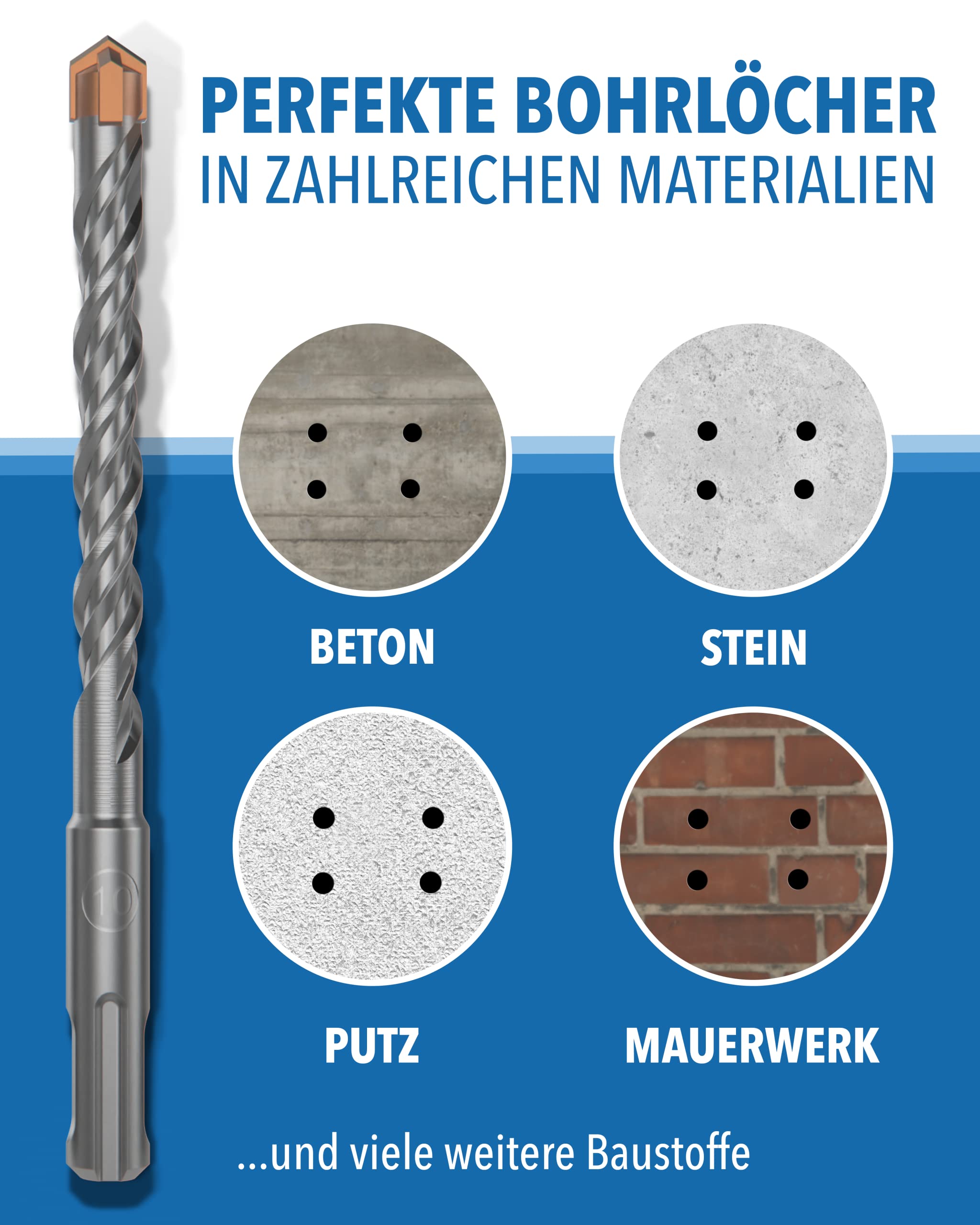 STONE REEF Betonbohrer Set Profi - [7-teilig inkl. Bohrerkassette] - SDS Plus Bohrer Set Ø 5mm, 6mm, 8mm, 10mm, 12mm x 156mm - Steinbohrer , Beton, Wandbohrer, Bohrersatz