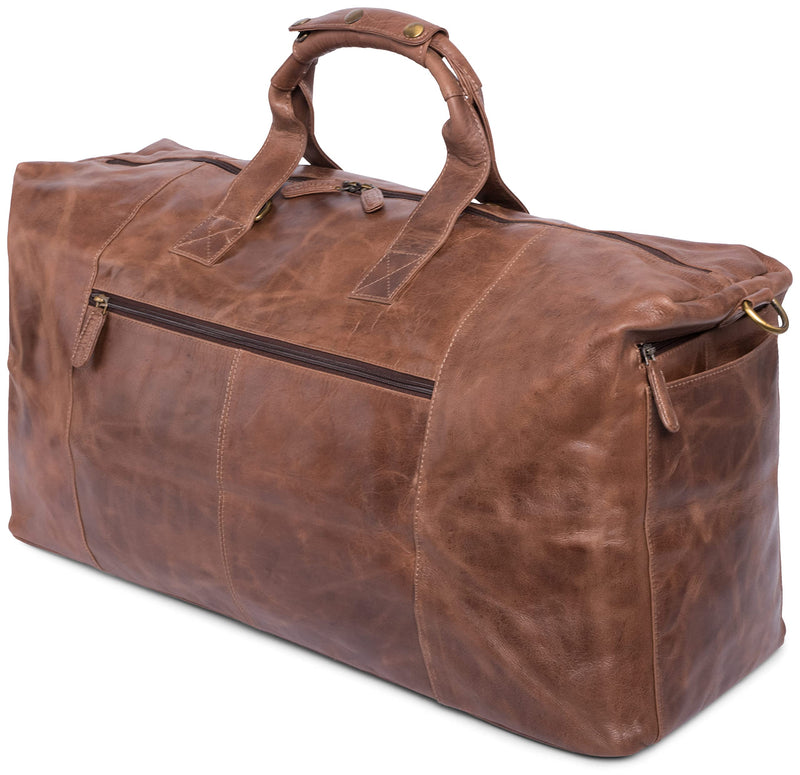 Leabags Leder Weekender Damen & Herren I Echtleder Premium Reisetasche I 55 l Sporttasche I Duffle Travel Gym Bag I Sporttasche I Trainingstasche I Tasche Flugzeug I groß I Vintage Cognac