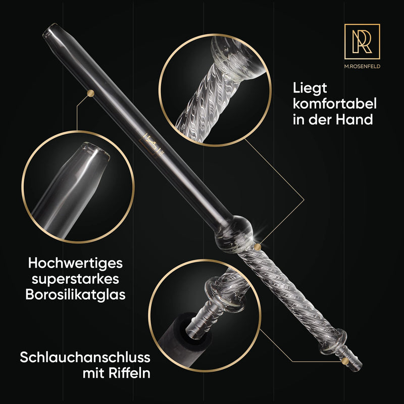 Shisha Schlauch mit Mundstück – 40cm Glasmundstück mit 150cm Soft Touch Silikonschlauch in Carbon Optik, Glas Shisha Schlauch Set