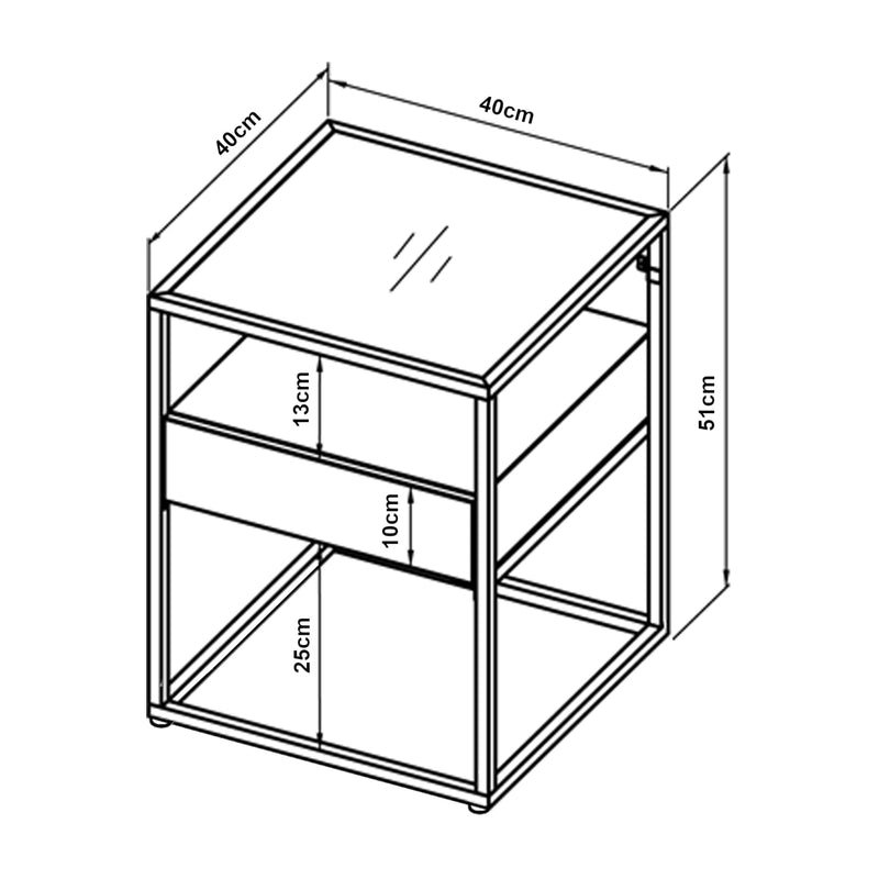 [en.casa] Beistelltisch Vissenbjerg mit Schublade Nachttisch 51x40x40cm aus Stahl und Glas Couchtisch für Wohnzimmer Schlafzimmer Flur Schwarz, matt