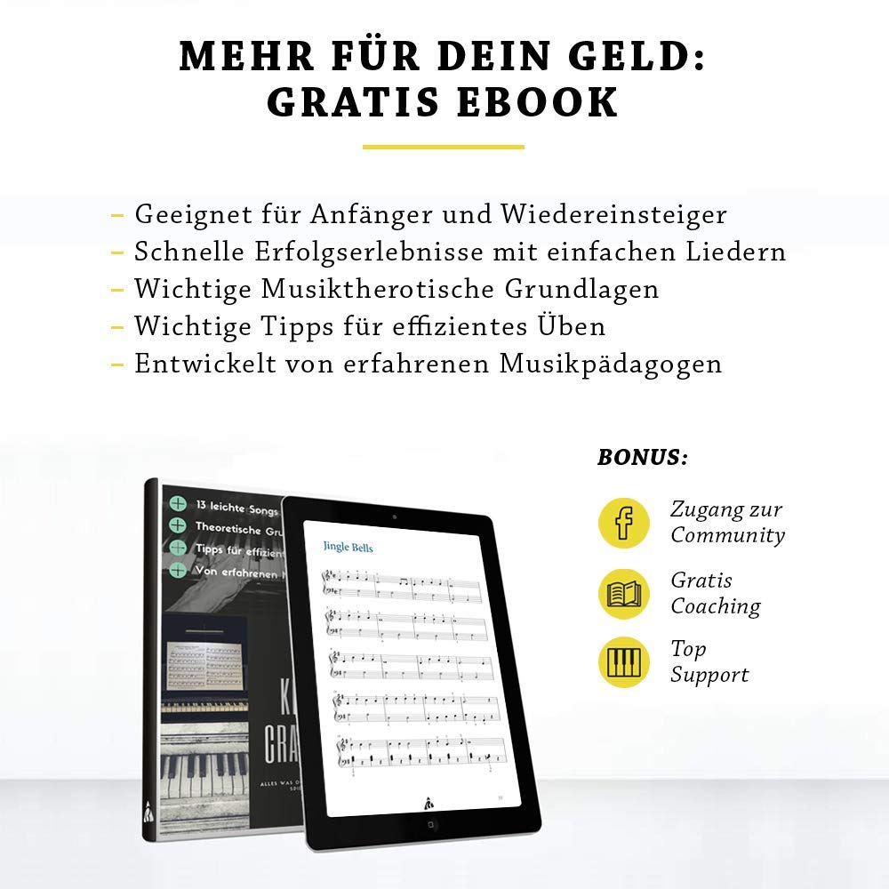 BELFORT® Klavier + Keyboard Noten-Aufkleber für 49 | 61 | 76 | 88 Tasten + Ebook | Piano Sticker Komplettsatz für schwarze + weisse Tasten | C-D-E-F-G-A-H | Einfache deutsche Anleitung