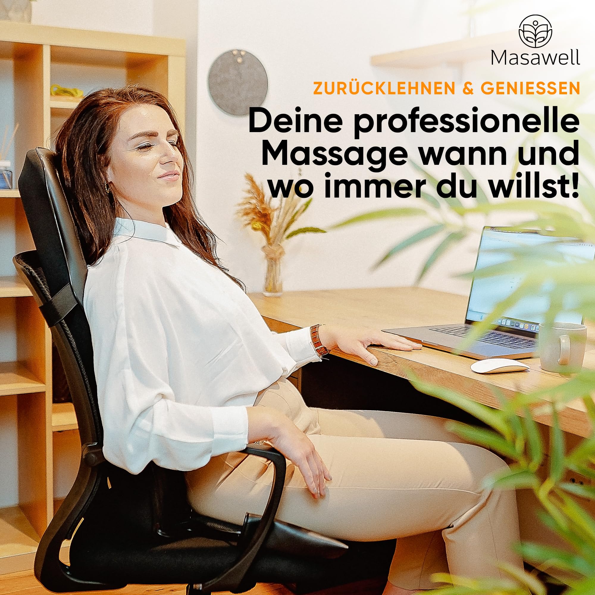 Masawell Shiatsu Massagesitzauflage MW21 | Rücken- und Schultermassage [mit Wide Back Technologie] | Massagegerät mit Spot-, Wärme- und Vibrationsfunktion | Massageauflage für Zuhause - Büro