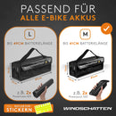 WINDSCHATTEN® - eBike Akku Tasche [zwei Größen] - e-Bike Akku Schutzhülle - Sicher Laden dank Kabeldurchführung - Akkutasche eBike Fahrrad mit Reißverschluss & Reflektoren