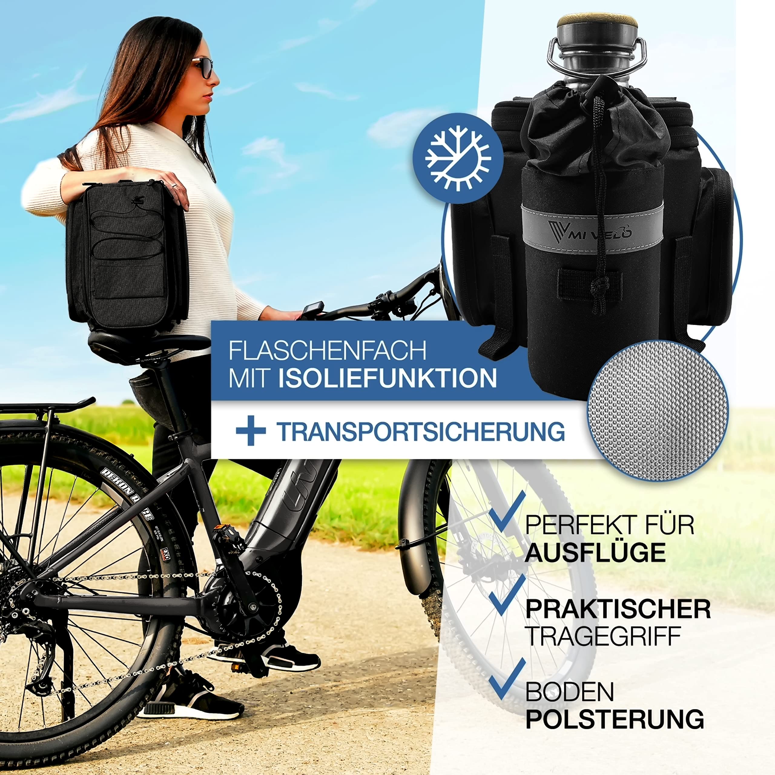 MIVELO - Fahrradtasche für Gepäckträger - Gepäckträgertasche Fahrrad - erweiterbar auf 20L - wasserabweisend - 20L schwarz