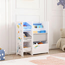 [en.casa] Kinderregal Vimianzo Bücherregal mit 4 Ablagefächern Bücherkiste 3 Faltboxen Spielzeugregal Koala-Motiv Weiß Grau Blau Kinderzimmer Organizer Staufach