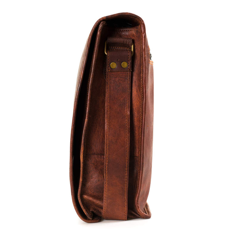 NAMA 'Lucas' Messenger Bag Echtes Leder 17 Zoll Umhängetasche Aktentasche Vintage Laptoptasche Business Tasche Schultertasche Naturleder Cognac Dunkelbraun