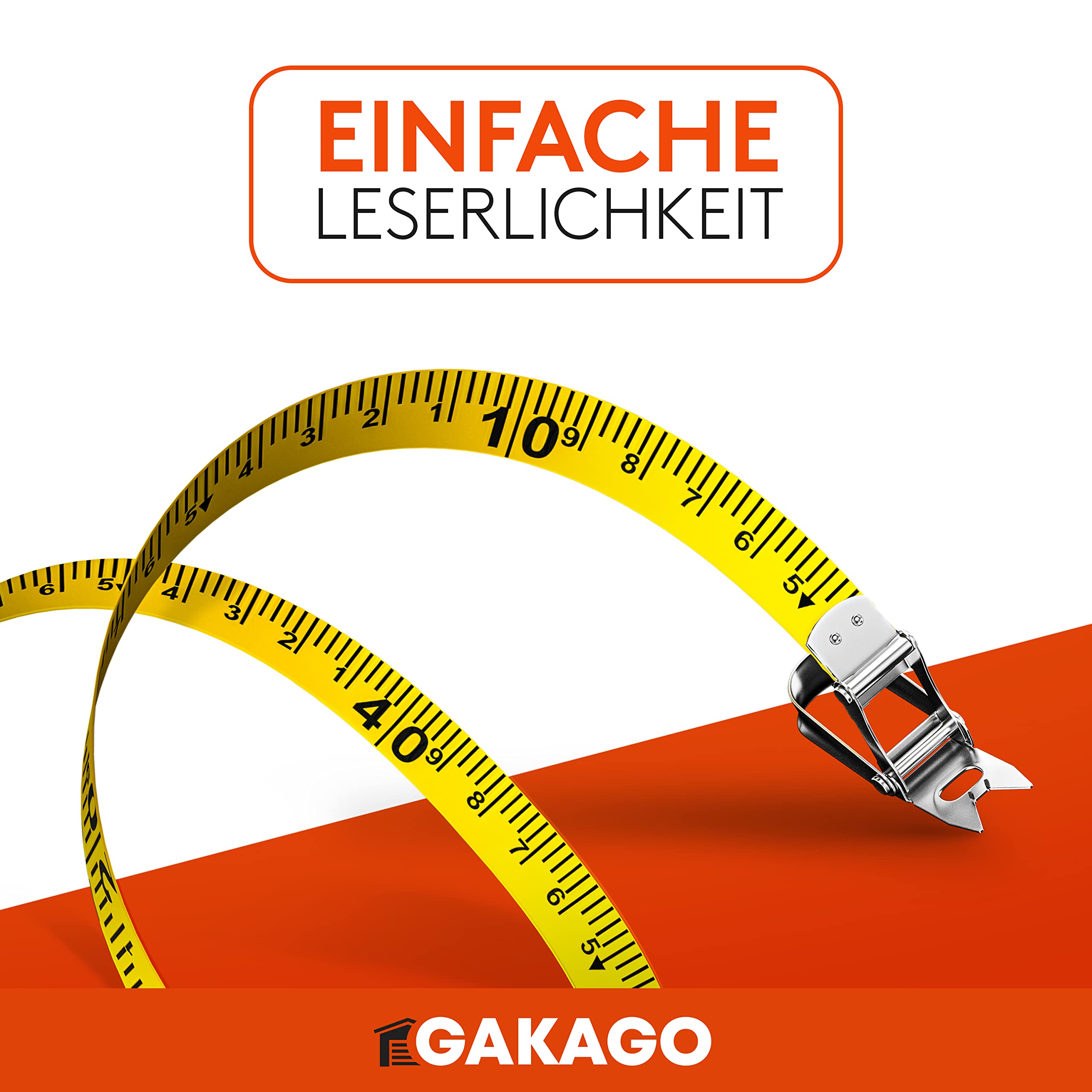 Gakago Bandmaß - 3-fach übersetztes Rollmaßband mit klappbarem Hebel - Ergonomischer & rutschfester Maßband Haltegriff - Masbandrolle mit Messpunkt-Markierspitze und flexiblen Messhaken (100 Meter)