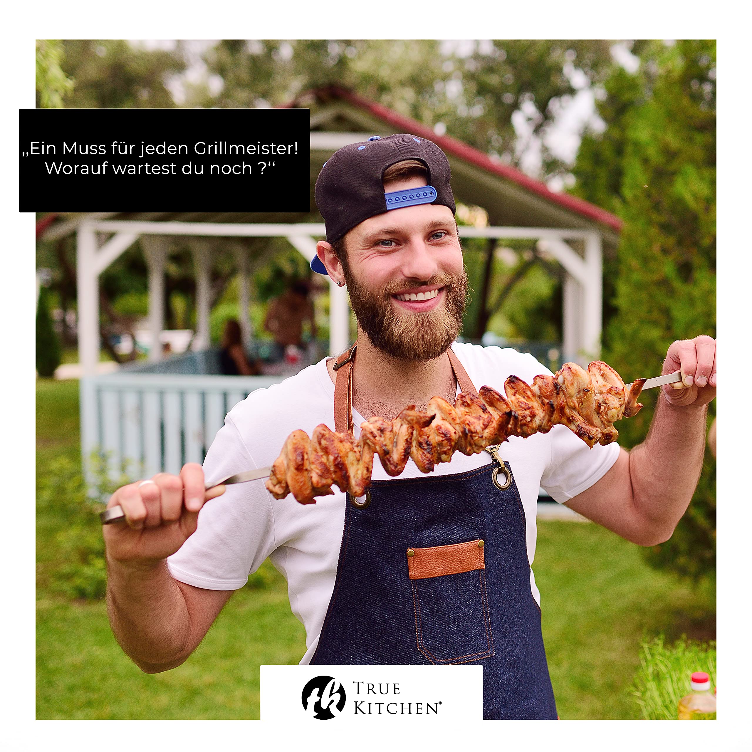 True Kitchen Grillhandschuhe hitzebeständig [höchste Hitzeschutzklasse] Extra Lange Ofenhandschuhe Backhandschuhe I Verschiedene Größen S - XL I Grill Zubehör I rutschfeste Silikonnoppen