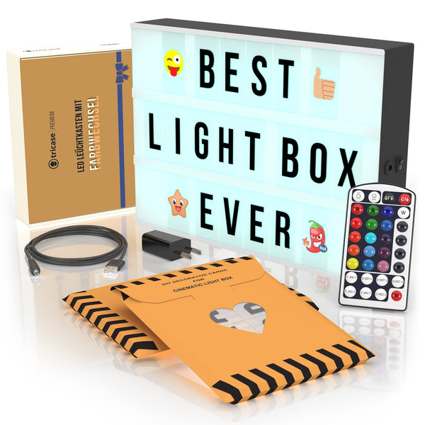 Light Box Kinder mit Farbwechsel - Lightbox mit Buchstaben Leuchtkasten mit Buchstaben Set 386 Schwarz & Farbige Buchstaben & Emoji & 2 Marker Lichtbox Deko Teenager Mädchen Zimmer Leuchttafel