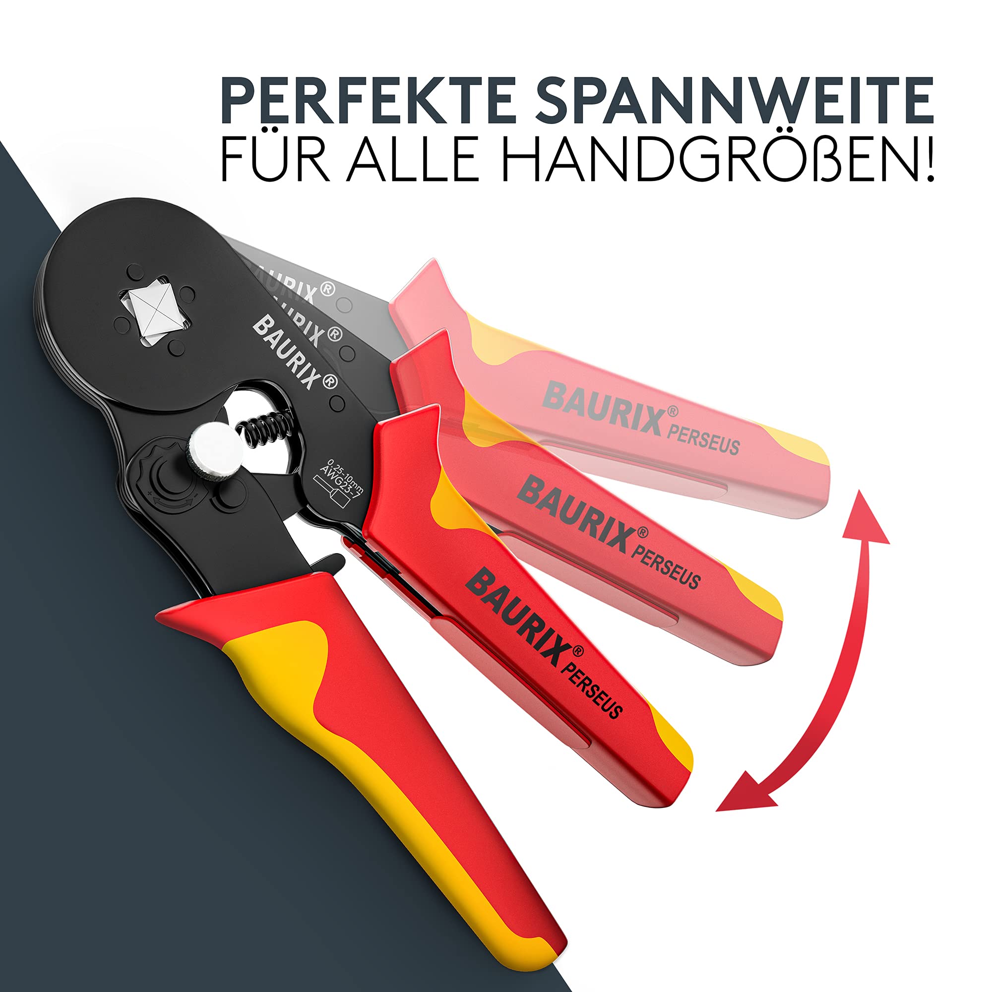 BAURIX® Crimpzange mit 1800 Aderendhülsen Set I Aderendhülsenzange selbsteinstellend [Für 0,25-10mm²] I Krimpzange, Crimpzangen, Crimp Zange, Presszange