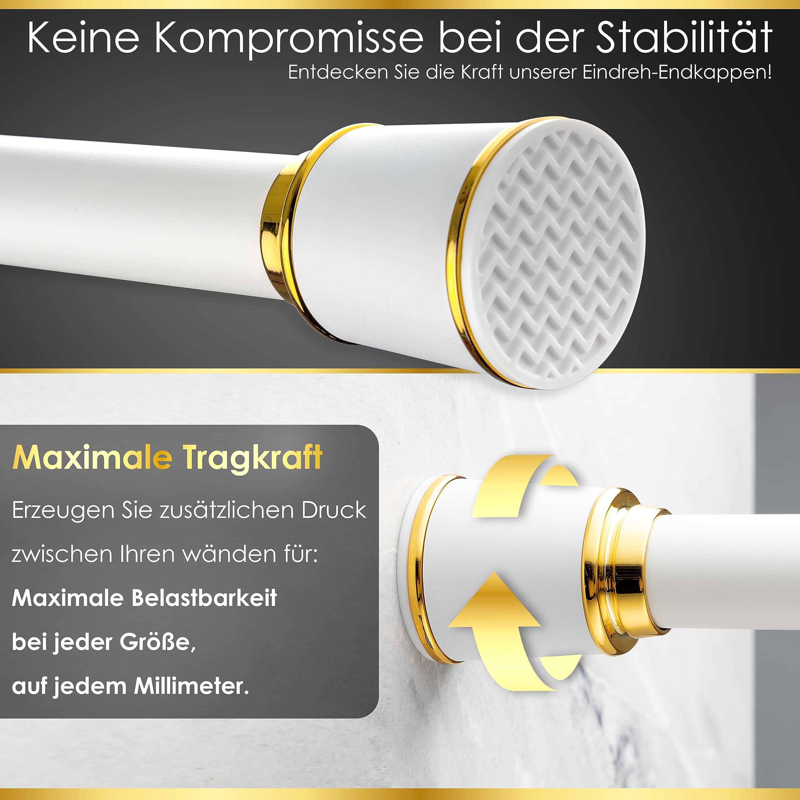 MEISENBERG Gardinenstange Ohne Bohren 87-120 cm Ø32mm, Weiß – Teleskopstange, Klemmstange Ausziehbar, Vorhangstange Zum Klemmen – Ideal für Vorhang & Gardinen