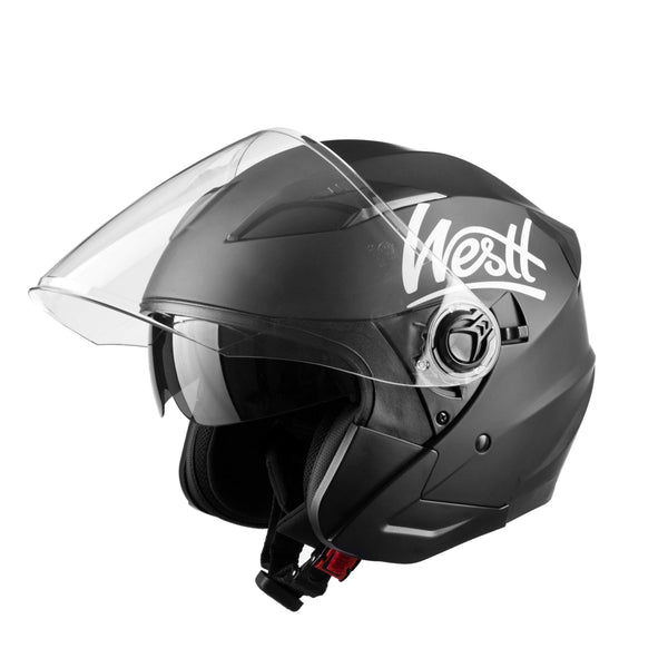 Westt Jet Open Face Helm Motorrad - Motorradhelm Roller Moped mit Doppelvisier ECE Zertifiziert (Mattschwarz)